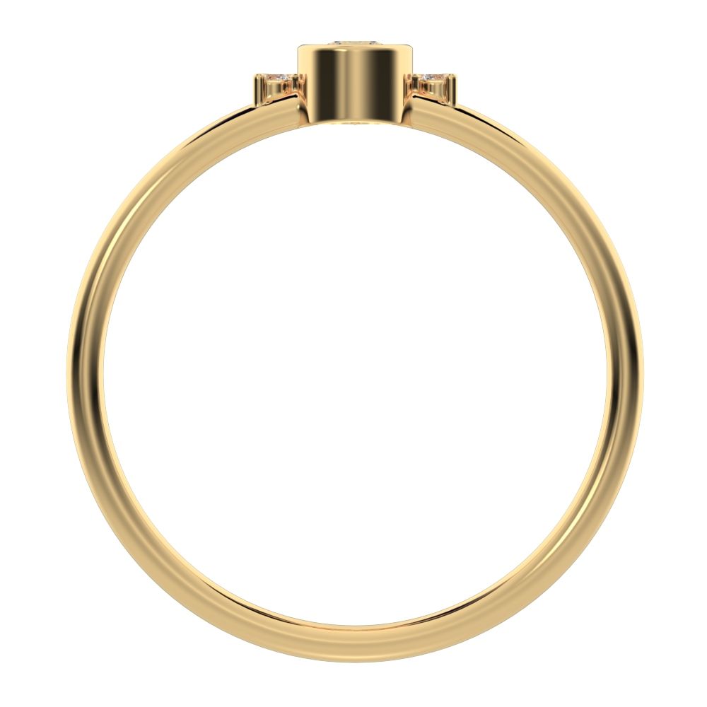 0.17 ct Round Cut Moissanite dainty Minimalist Half-circle bezel solitaire with accents cluster 14K / 18K Solid Yellow Gold everyday ring