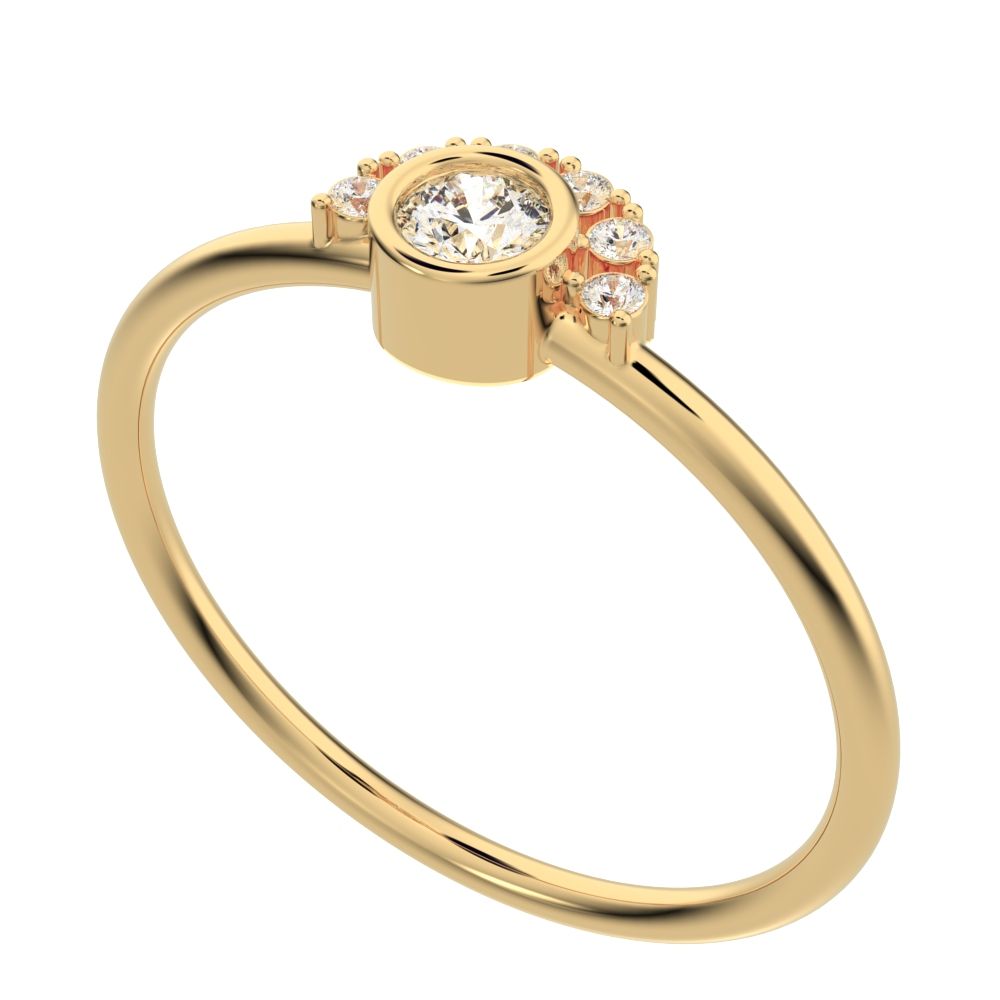 0.17 ct Round Cut Simulated Clear Diamond dainty Minimalist Half-circle solitaire with accents 14K / 18K Solid Yellow Gold everyday ring