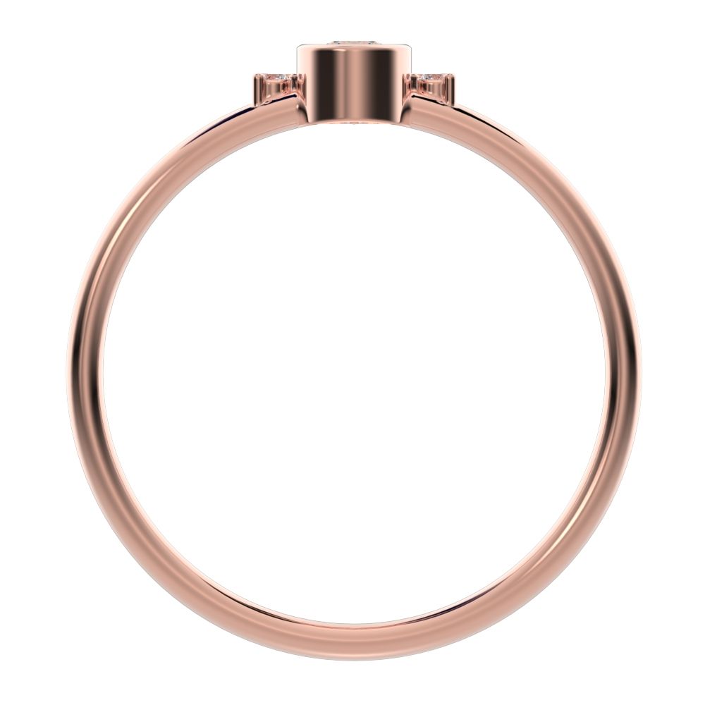 0.17 ct Round Cut Moissanite dainty Minimalist Half-circle bezel solitaire with accents cluster 14K / 18K Solid Rose Gold everyday ring