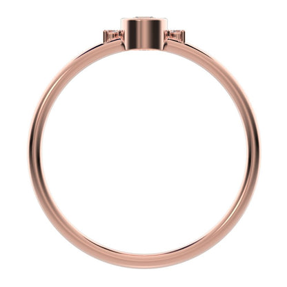 0.17 ct Round Cut Moissanite dainty Minimalist Half-circle bezel solitaire with accents cluster 14K / 18K Solid Rose Gold everyday ring