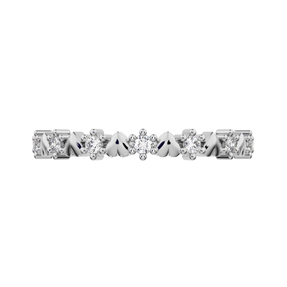 0.105 ct Round Cut Simulated Clear Diamond dainty Minimalist Stackable Arrow Half Eternity 14K / 18K Solid White Gold everyday wedding band
