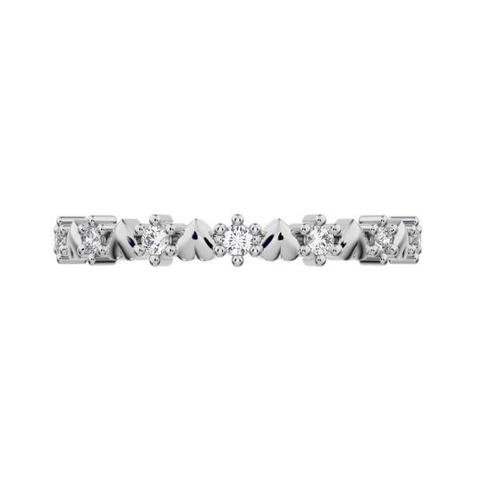 0.105 ct Round Cut Simulated Clear Diamond dainty Minimalist Stackable Arrow Half Eternity 14K / 18K Solid White Gold everyday wedding band