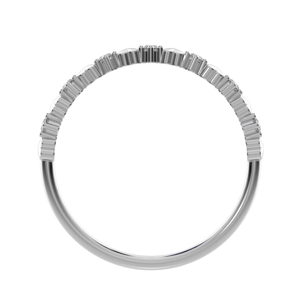 0.105 ct Round Cut Simulated Clear Diamond dainty Minimalist Stackable Arrow Half Eternity 14K / 18K Solid White Gold everyday wedding band