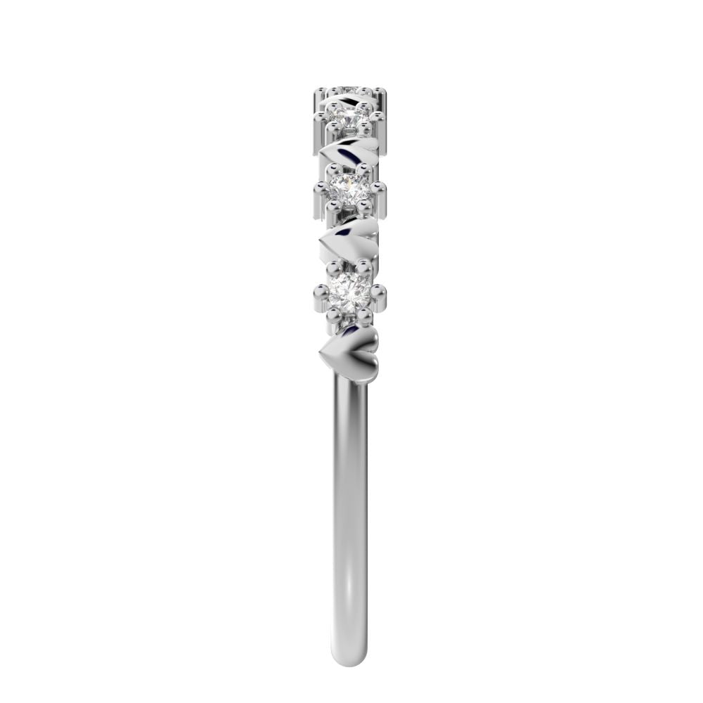 0.105 ct Round Cut Simulated Clear Diamond dainty Minimalist Stackable Arrow Half Eternity 14K / 18K Solid White Gold everyday wedding band