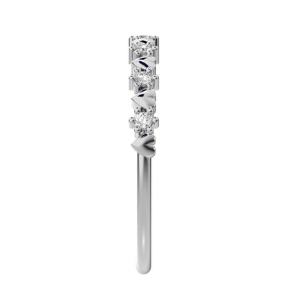 0.105 ct Round Cut Simulated Clear Diamond dainty Minimalist Stackable Arrow Half Eternity 14K / 18K Solid White Gold everyday wedding band