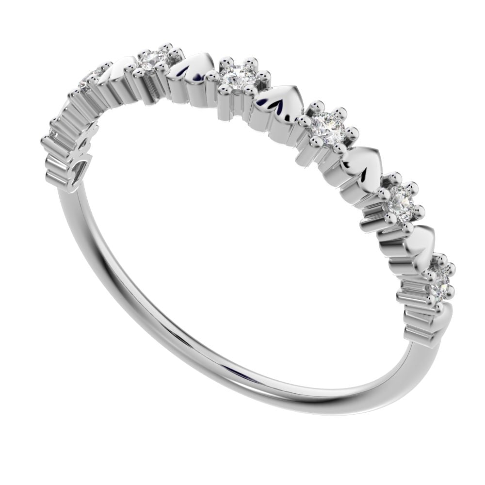 0.105 ct Round Cut Moissanite dainty Minimalist Stackable Arrow Half Eternity 14K / 18K Solid White Gold everyday wedding band