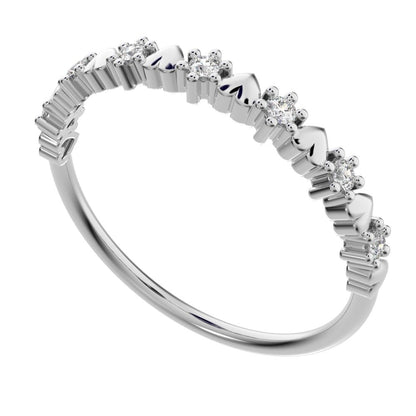 0.105 ct Round Cut Moissanite dainty Minimalist Stackable Arrow Half Eternity 14K / 18K Solid White Gold everyday wedding band