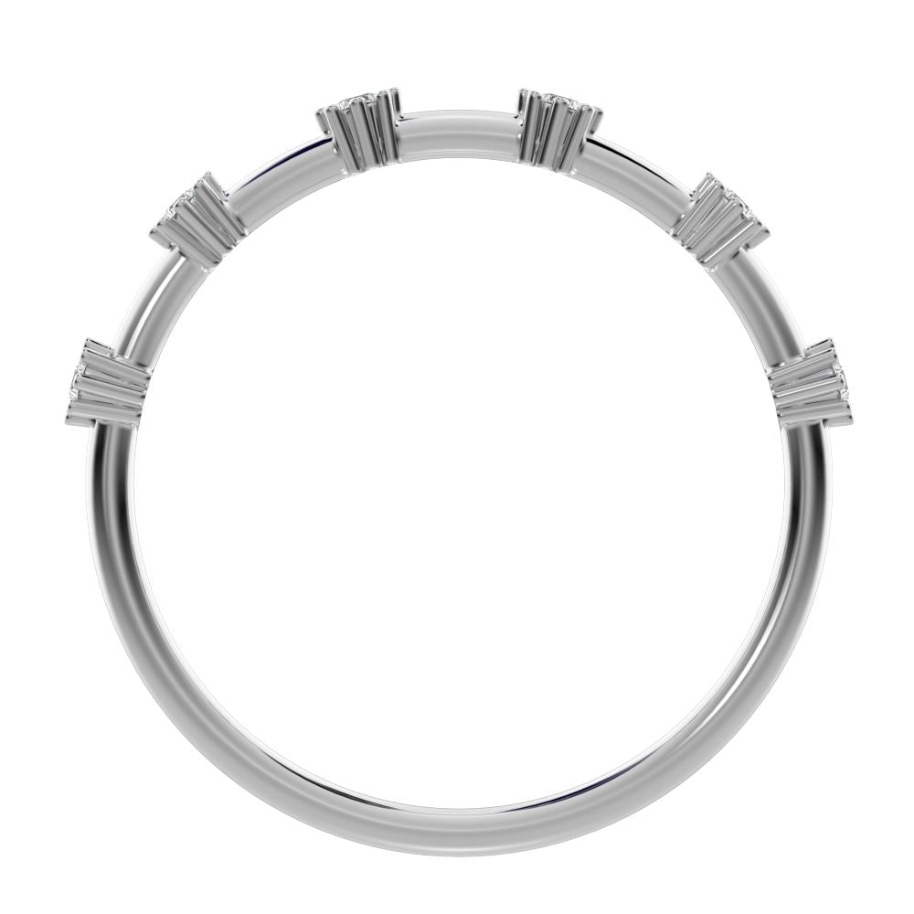 0.09Ct Round Cut Simulated Clear Diamond Minimalist Half Eternity halo Stackable flower 14K / 18K Solid White Gold everyday wedding band