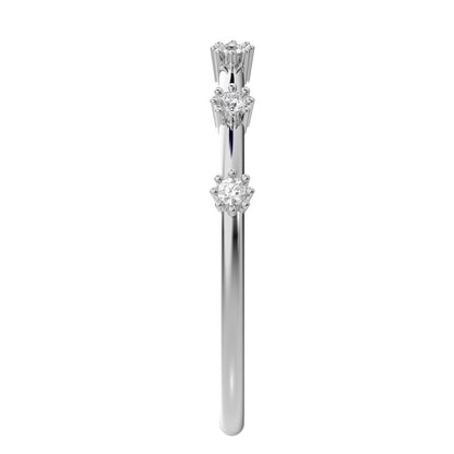 0.09Ct Round Cut Simulated Clear Diamond Minimalist Half Eternity halo Stackable flower 14K / 18K Solid White Gold everyday wedding band