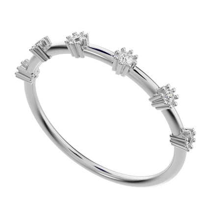 0.09Ct Round Cut Simulated Clear Diamond Minimalist Half Eternity halo Stackable flower 14K / 18K Solid White Gold everyday wedding band