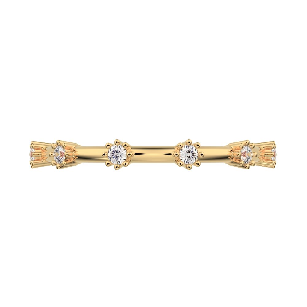 0.09Ct Round Cut Simulated Clear Diamond Minimalist Half Eternity halo Stackable flower 14K / 18K Solid Yellow Gold everyday wedding band