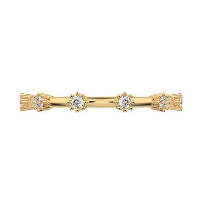 0.09 ct Round Cut Moissanite dainty Minimalist Half Eternity halo Stackable flower 14K / 18K Solid Yellow Gold everyday wedding band