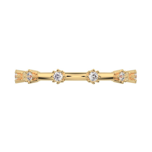 0.09 ct Round Cut Moissanite dainty Minimalist Half Eternity halo Stackable flower 14K / 18K Solid Yellow Gold everyday wedding band