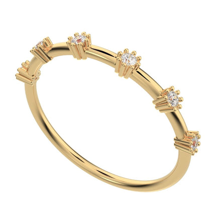 0.09 ct Round Cut Moissanite dainty Minimalist Half Eternity halo Stackable flower 14K / 18K Solid Yellow Gold everyday wedding band