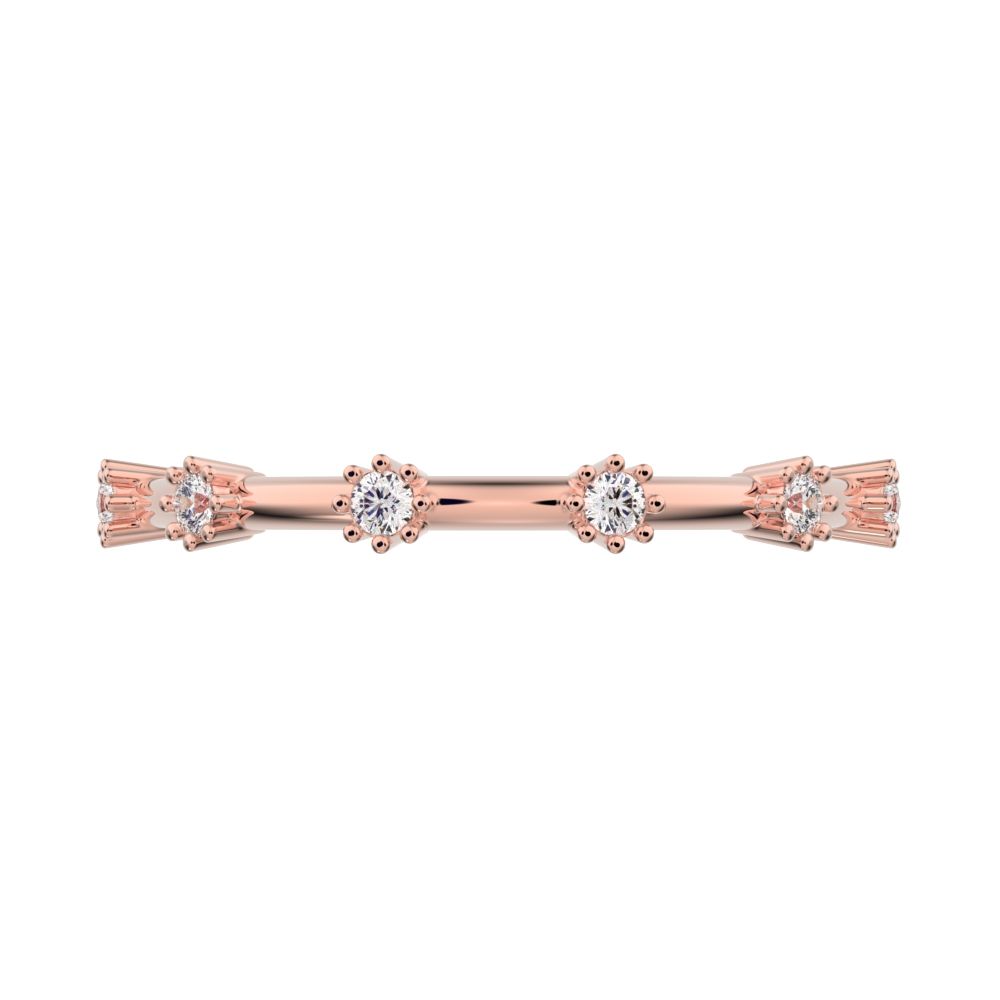 0.09Ct Round Cut Simulated Clear Diamond Minimalist Half Eternity halo Stackable flower 14K / 18K Solid Rose Gold everyday wedding band