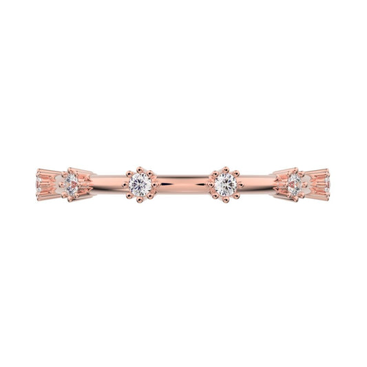 0.09Ct Round Cut Simulated Clear Diamond Minimalist Half Eternity halo Stackable flower 14K / 18K Solid Rose Gold everyday wedding band