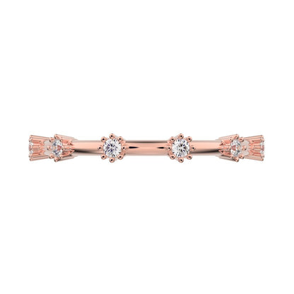 0.09 ct Round Cut Moissanite dainty Minimalist Half Eternity halo Stackable flower 14K / 18K Solid Rose Gold everyday wedding band