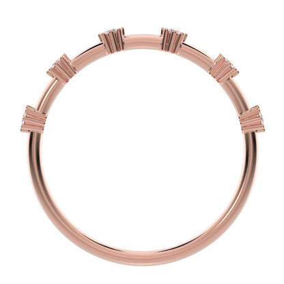 0.09Ct Round Cut Simulated Clear Diamond Minimalist Half Eternity halo Stackable flower 14K / 18K Solid Rose Gold everyday wedding band
