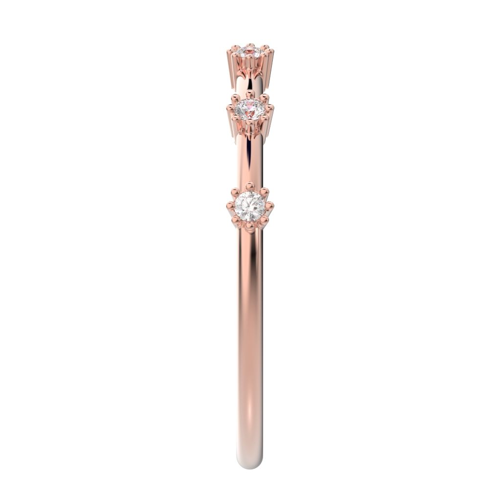 0.09Ct Round Cut Simulated Clear Diamond Minimalist Half Eternity halo Stackable flower 14K / 18K Solid Rose Gold everyday wedding band