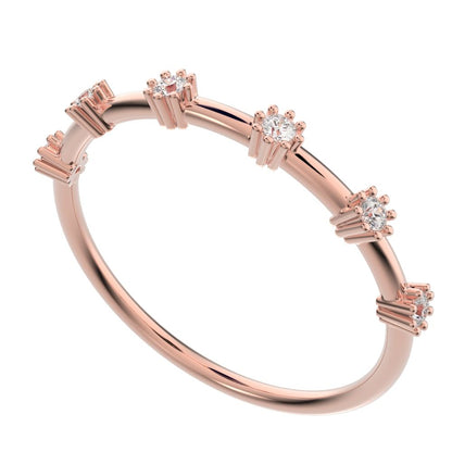 0.09 ct Round Cut Moissanite dainty Minimalist Half Eternity halo Stackable flower 14K / 18K Solid Rose Gold everyday wedding band