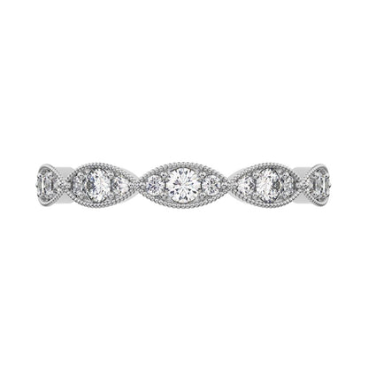 0.3Ct Round Cut Simulated Clear Diamond dainty Minimalist Half Eternity halo Stackable eye 14K / 18K Solid White Gold everyday wedding band