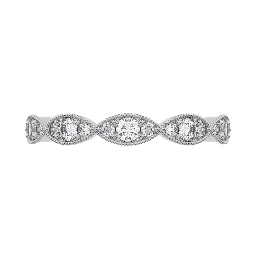 0.3 ct Round Cut Moissanite dainty Minimalist Half Eternity halo Stackable eye 14K / 18K Solid White Gold everyday wedding band