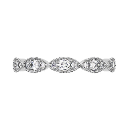 0.3 ct Round Cut Moissanite dainty Minimalist Half Eternity halo Stackable eye 14K / 18K Solid White Gold everyday wedding band