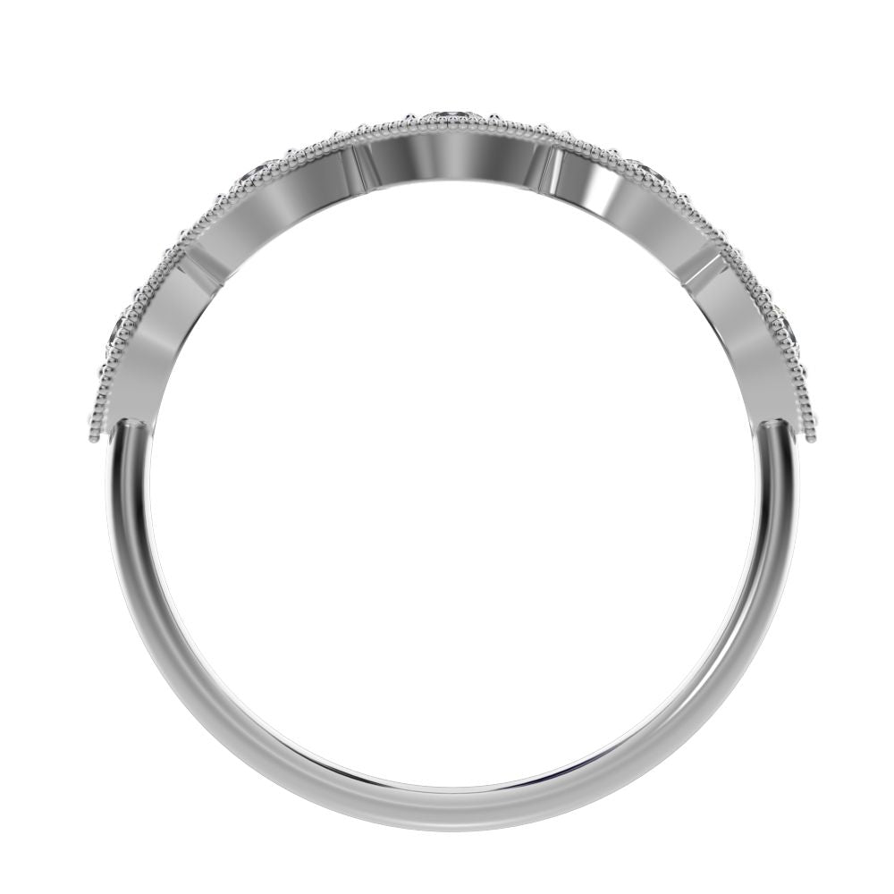 0.3Ct Round Cut Simulated Clear Diamond dainty Minimalist Half Eternity halo Stackable eye 14K / 18K Solid White Gold everyday wedding band