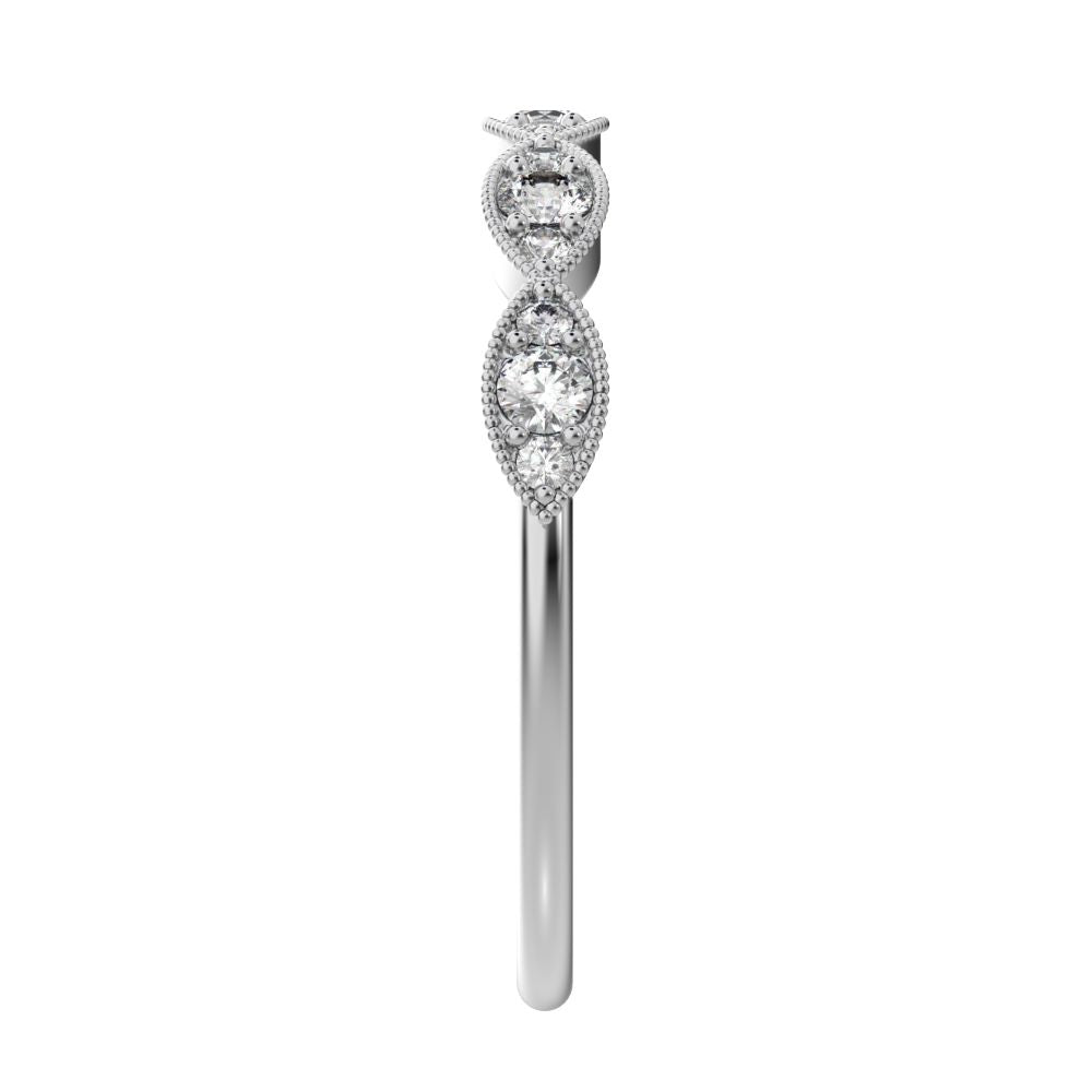 0.3 ct Round Cut Moissanite dainty Minimalist Half Eternity halo Stackable eye 14K / 18K Solid White Gold everyday wedding band