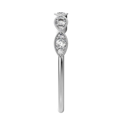 0.3 ct Round Cut Moissanite dainty Minimalist Half Eternity halo Stackable eye 14K / 18K Solid White Gold everyday wedding band