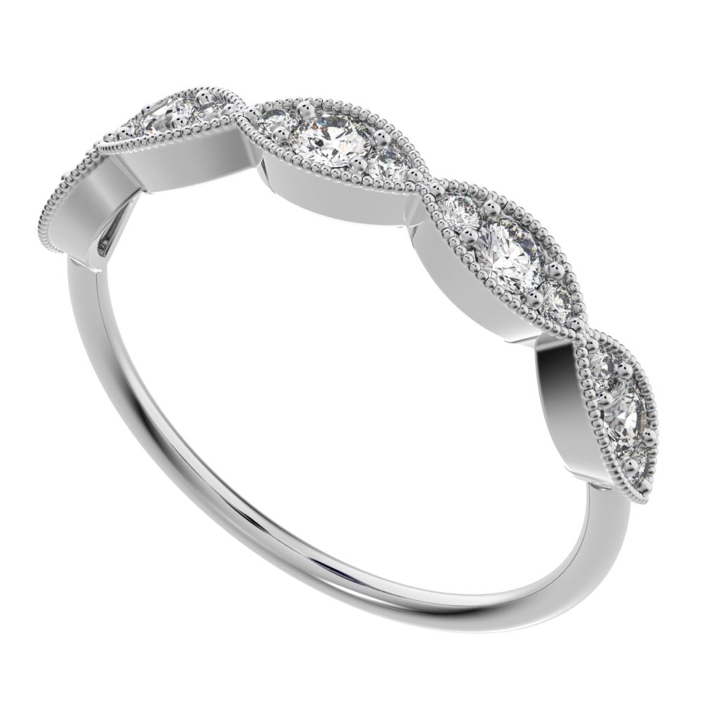 0.3Ct Round Cut Simulated Clear Diamond dainty Minimalist Half Eternity halo Stackable eye 14K / 18K Solid White Gold everyday wedding band