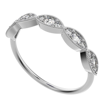 0.3Ct Round Cut Simulated Clear Diamond dainty Minimalist Half Eternity halo Stackable eye 14K / 18K Solid White Gold everyday wedding band