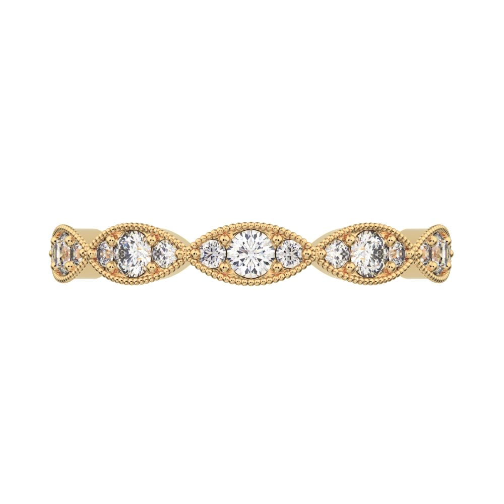 0.3Ct Round Cut Simulated Clear Diamond Minimalist Half Eternity halo Stackable eye 14K / 18K Solid Yellow Gold everyday wedding band