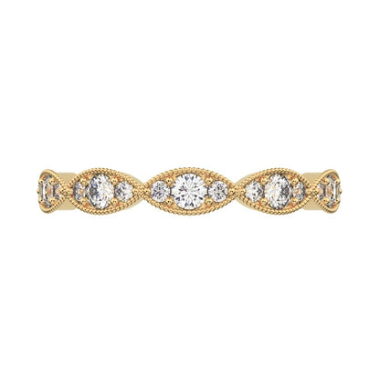 0.3 ct Round Cut Moissanite dainty Minimalist Half Eternity halo Stackable eye 14K / 18K Solid Yellow Gold everyday wedding band