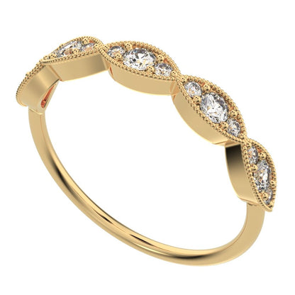 0.3 ct Round Cut Moissanite dainty Minimalist Half Eternity halo Stackable eye 14K / 18K Solid Yellow Gold everyday wedding band