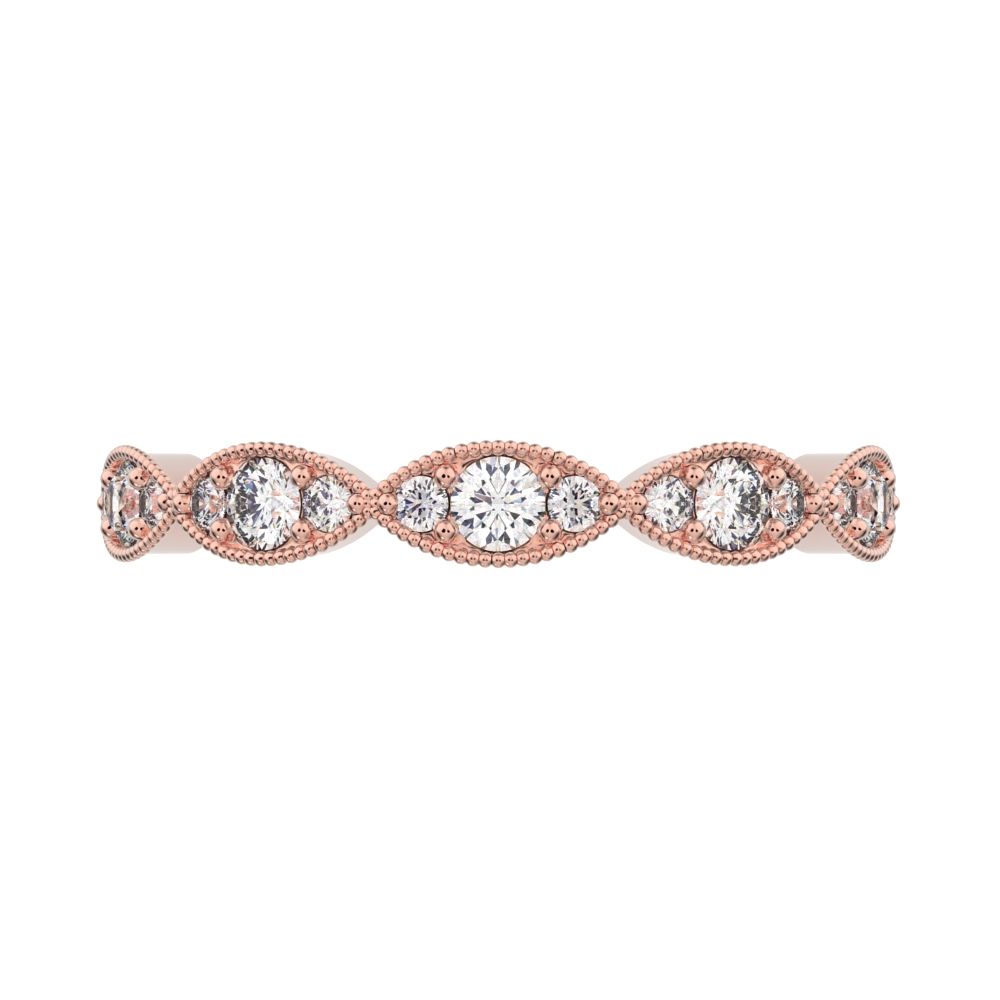 0.3 ct Round Cut Moissanite dainty Minimalist Half Eternity halo Stackable eye 14K / 18K Solid Rose Gold everyday wedding band