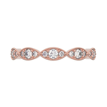 0.3 ct Round Cut Moissanite dainty Minimalist Half Eternity halo Stackable eye 14K / 18K Solid Rose Gold everyday wedding band