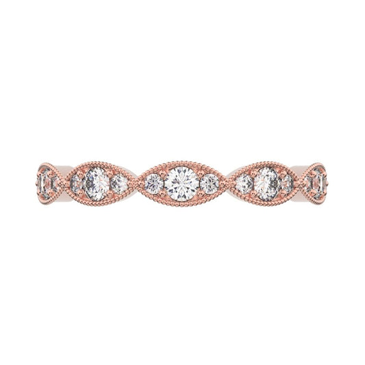0.3 ct Round Cut Moissanite dainty Minimalist Half Eternity halo Stackable eye 14K / 18K Solid Rose Gold everyday wedding band