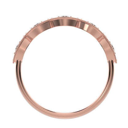 0.3 ct Round Cut Moissanite dainty Minimalist Half Eternity halo Stackable eye 14K / 18K Solid Rose Gold everyday wedding band