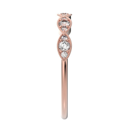 0.3 ct Round Cut Moissanite dainty Minimalist Half Eternity halo Stackable eye 14K / 18K Solid Rose Gold everyday wedding band