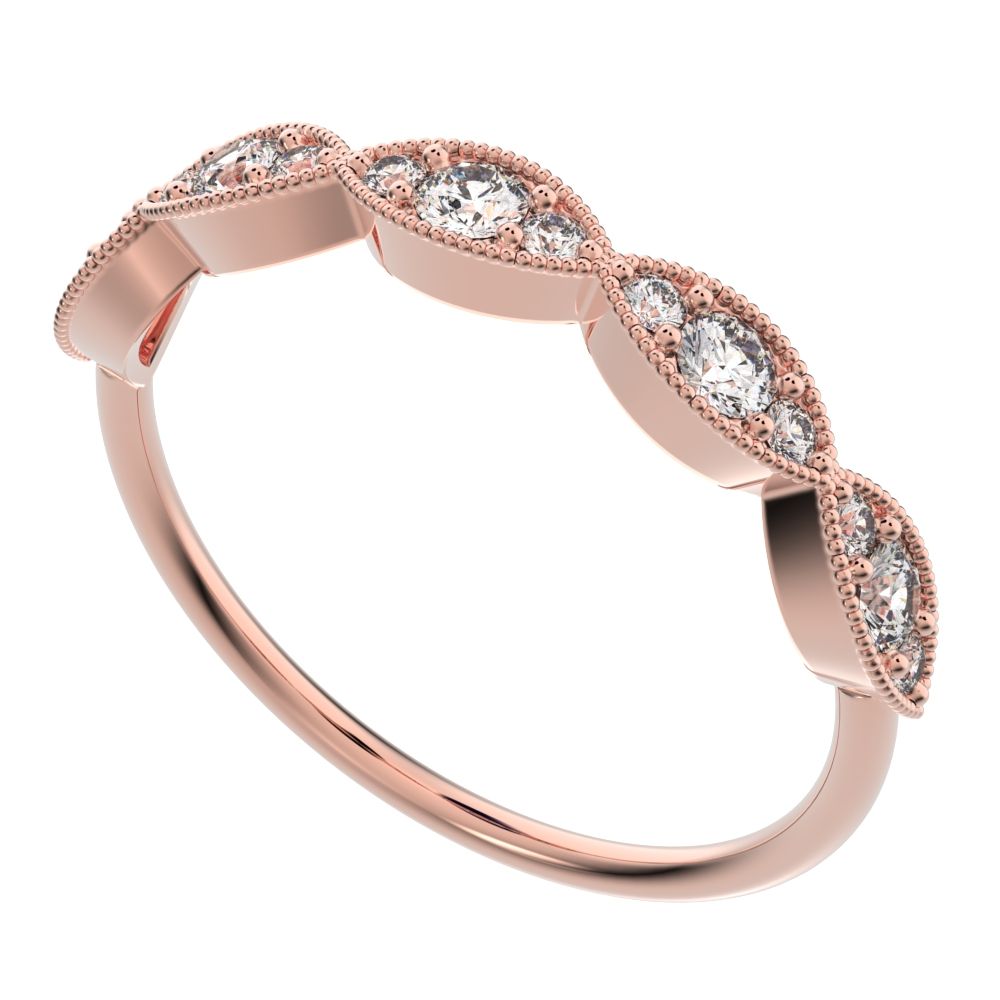 0.3 ct Round Cut Moissanite dainty Minimalist Half Eternity halo Stackable eye 14K / 18K Solid Rose Gold everyday wedding band