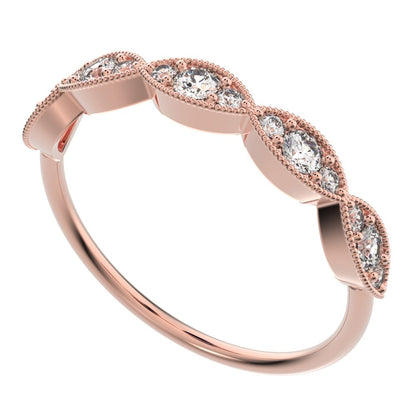 0.3 ct Round Cut Moissanite dainty Minimalist Half Eternity halo Stackable eye 14K / 18K Solid Rose Gold everyday wedding band