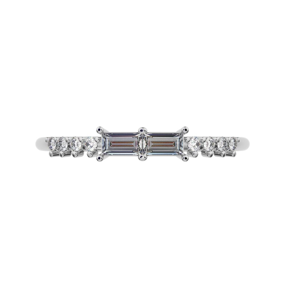0.24Ct Baguette Cut Simulated Clear Diamond Minimalist Half Eternity Stackable light 14K / 18K Solid White Gold everyday wedding band