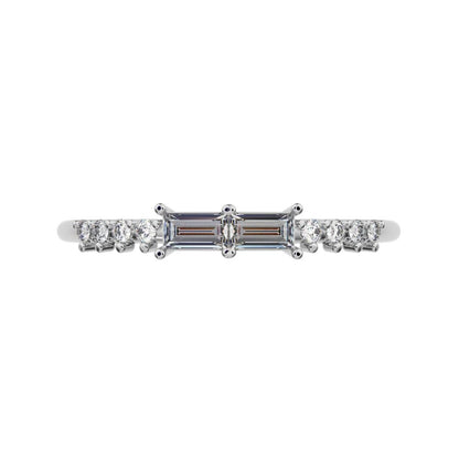 0.24Ct Baguette Cut Simulated Clear Diamond Minimalist Half Eternity Stackable light 14K / 18K Solid White Gold everyday wedding band