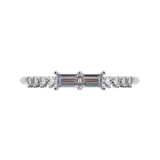 0.24 ct Baguette Cut Moissanite dainty Minimalist Half Eternity Stackable light 14K / 18K Solid White Gold everyday wedding band