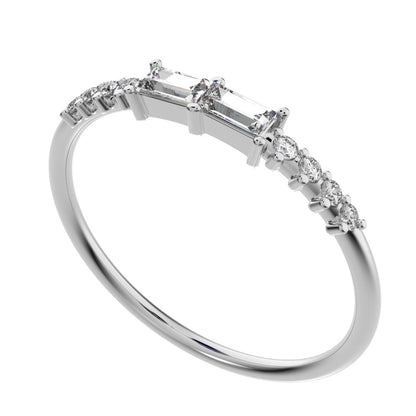 0.24Ct Baguette Cut Simulated Clear Diamond Minimalist Half Eternity Stackable light 14K / 18K Solid White Gold everyday wedding band