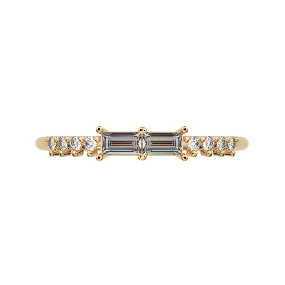 0.24Ct Baguette Cut Simulated Clear Diamond Minimalist Half Eternity Stackable light 14K / 18K Solid Yellow Gold everyday wedding band