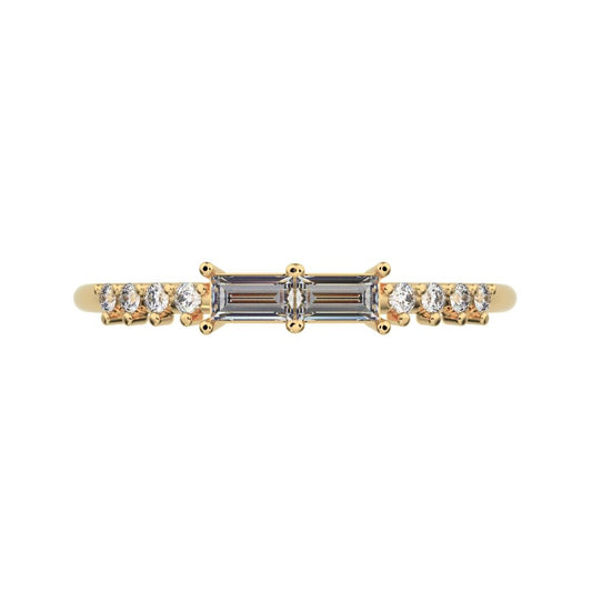 0.24Ct Baguette Cut Simulated Clear Diamond Minimalist Half Eternity Stackable light 14K / 18K Solid Yellow Gold everyday wedding band