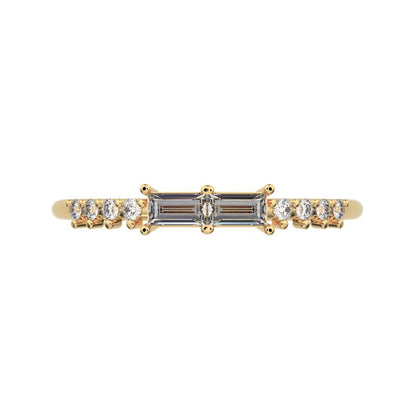 0.24 ct Baguette Cut Moissanite dainty Minimalist Half Eternity Stackable light 14K / 18K Solid Yellow Gold everyday wedding band