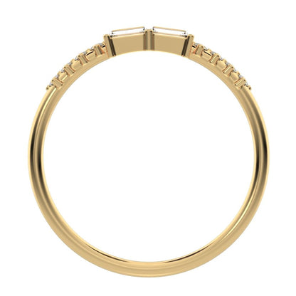 0.24Ct Baguette Cut Simulated Clear Diamond Minimalist Half Eternity Stackable light 14K / 18K Solid Yellow Gold everyday wedding band